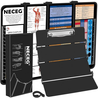 Nursing Clipboard Foldable-4 Layers Aluminum Folding Nurse Clip Boards Pocket Size with Nursing Medical Edition Cheat Sheets for Nurses Students and Doctors (Black)